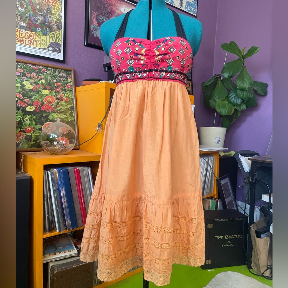 Embroidered Halter Peach Sundress